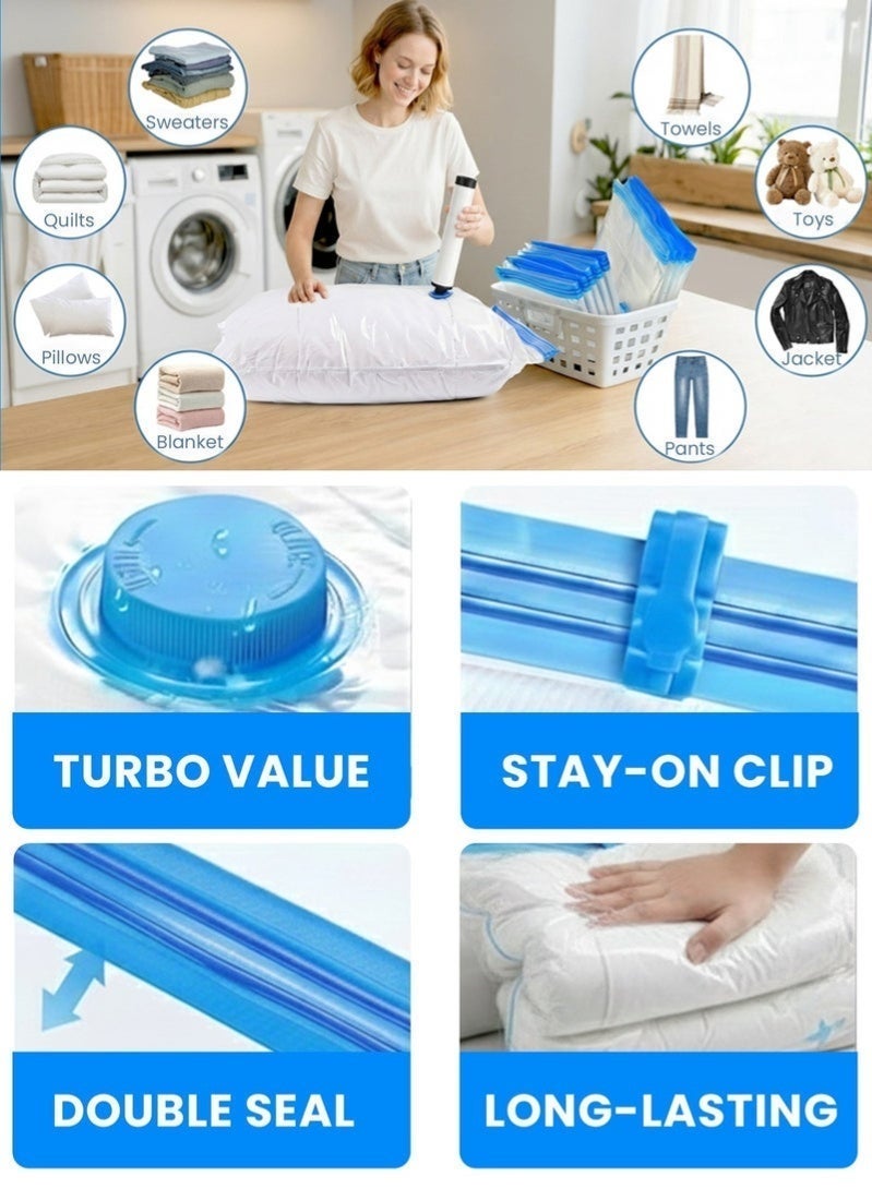 Ayshal 8-Pack Vacuum Storage Bags with Manual Pump, Space Saver Compression Bags for Clothes, Bedding, Duvets, Pillows & Travel – 2 XL (80×100cm), 3 Large (60×80cm), 3 Medium (50×70cm) - Image 5
