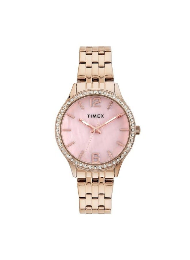 TIMEX Analog Watch for Women Available in Green, Pink, Blue Dial & Gold Stainless Steel Bracelet Band - Water Resistant Wrist Watches - Image 1