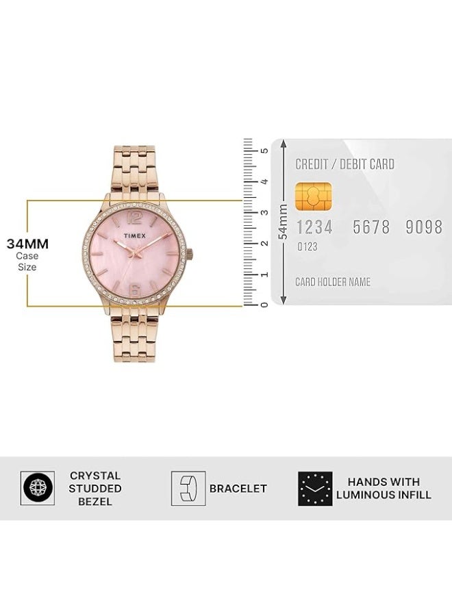 TIMEX Analog Watch for Women Available in Green, Pink, Blue Dial & Gold Stainless Steel Bracelet Band - Water Resistant Wrist Watches - Image 3