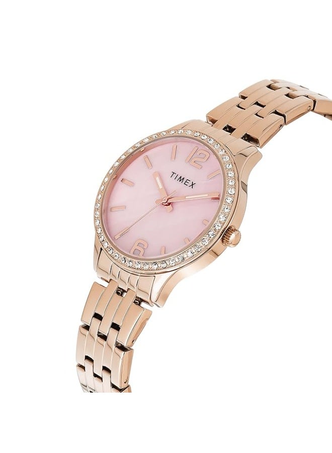 TIMEX Analog Watch for Women Available in Green, Pink, Blue Dial & Gold Stainless Steel Bracelet Band - Water Resistant Wrist Watches - Image 4