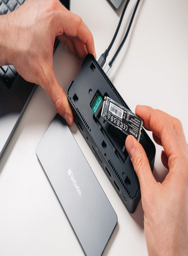 فيرباتيم محطة إرساء Verbatim USB-C Pro 15 في 1 مع حاوية SSD، منفذ USB-C إلى HDMI، منفذ DisplayPort، منفذ RJ45، منفذ USB-A إلى USB-A، منفذ USB-C PD، منفذ صوت، قارئ بطاقات SD وMicro SD لأجهزة Mac وWindows والكمبيوتر المحمول - Image 3