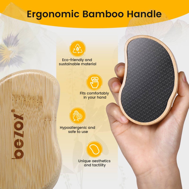 BEZOX Nano-Glass Pumice Stone for Feet Dead Skin, Eco-Friendly Pedicure Foot File Callus Remover - Bamboo Handle - Image 5