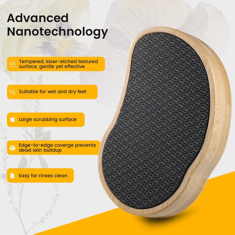 BEZOX Nano-Glass Pumice Stone for Feet Dead Skin, Eco-Friendly Pedicure Foot File Callus Remover - Bamboo Handle - Image 4