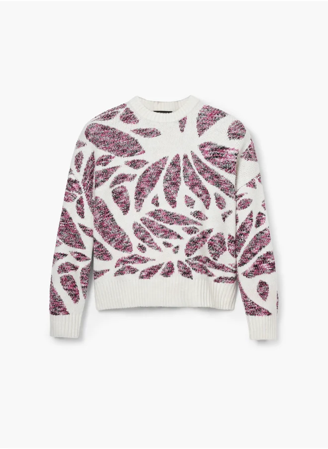 DESIGUAL Leaf Print Sweater