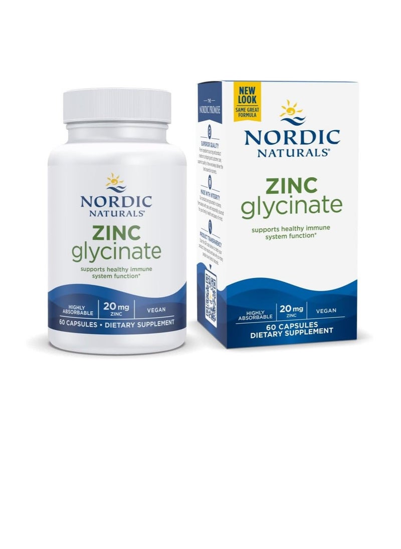 NORDIC NATURALS Zinc Glycinate - 60 Capsules - 20 mg Highly Absorbable Zinc Glycinate - Optimal Wellness - Non-GMO, Gluten Free, Vegan - 30 Servings  - Image 1