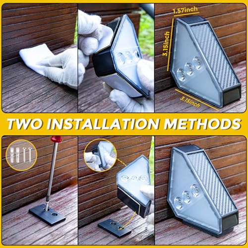 ROSHWEY Solar Step Lights for Outside, 12 Pack Solar Stair Lights Outdoor Waterproof, Triangle Deck Step Lights Solar Powered, Outdoor Decor Lighting for Front Porch, Backyard, Patio, Warm White - Image 3