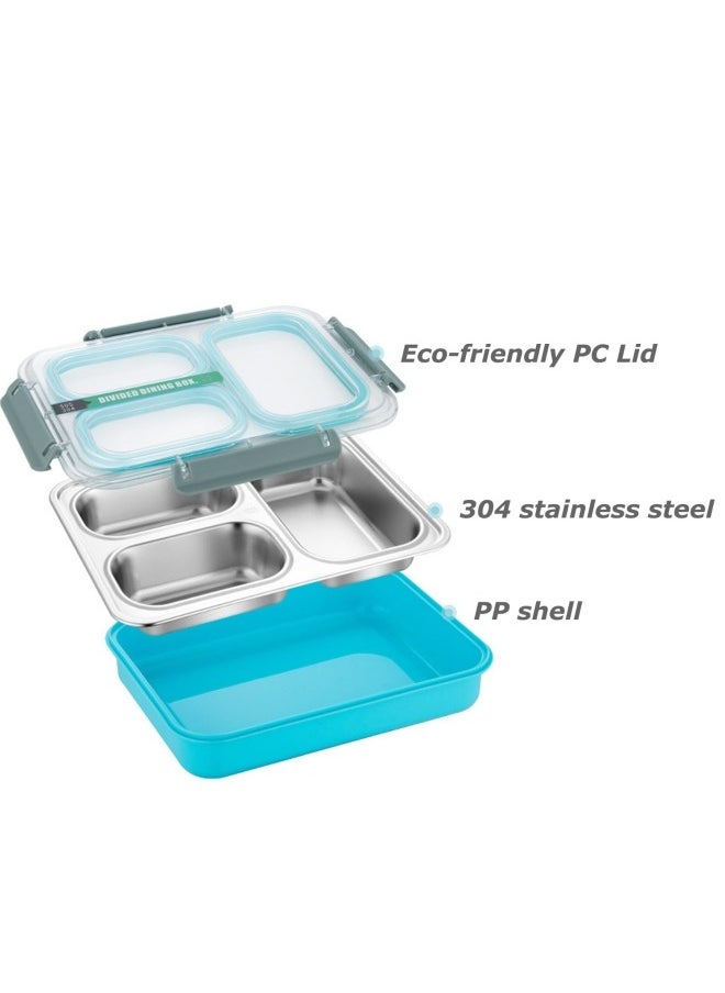 GGEROU - Stainless Steel Bento Lunch Box for Kids and Adults Leakproof Food Containers with 3 Compartments Reusable Airtight Lunch Container for School Office, Blue 1.2L - Image 1