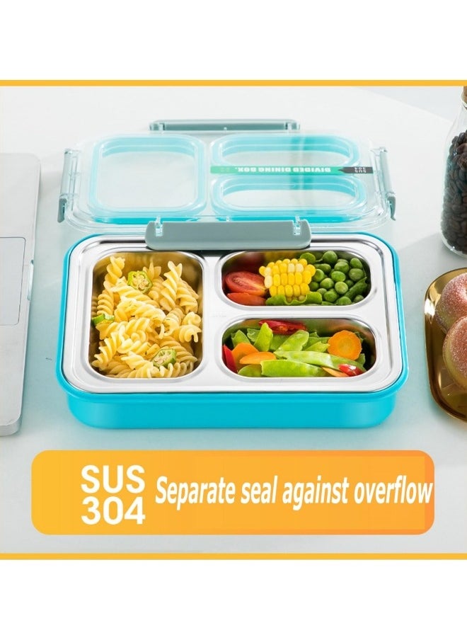 GGEROU - Stainless Steel Bento Lunch Box for Kids and Adults Leakproof Food Containers with 3 Compartments Reusable Airtight Lunch Container for School Office, Blue 1.2L - Image 1