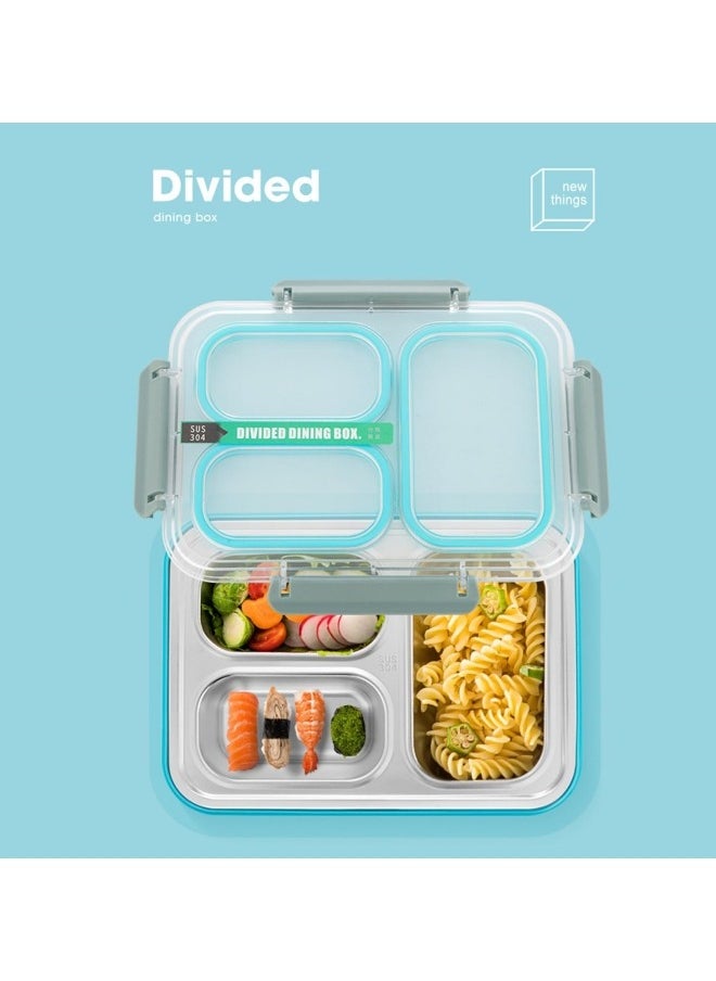 GGEROU - Stainless Steel Bento Lunch Box for Kids and Adults Leakproof Food Containers with 3 Compartments Reusable Airtight Lunch Container for School Office, Blue 1.2L - Image 1