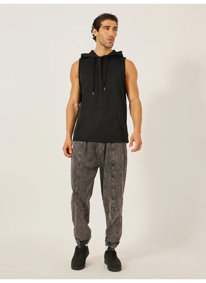 تايك تو Take Two Black Sleeveless Hooded Tank Top for Men