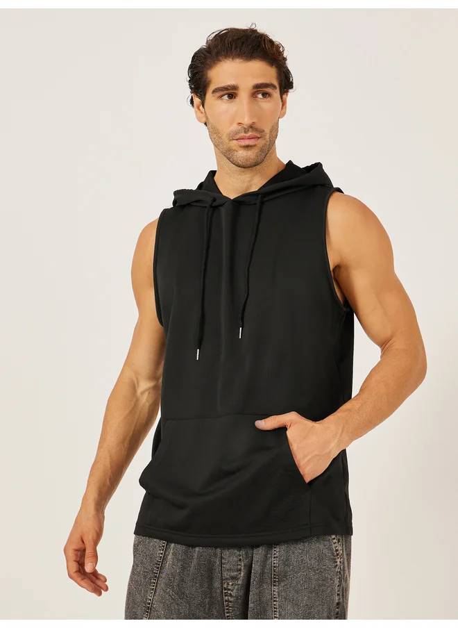تايك تو Take Two Black Sleeveless Hooded Tank Top for Men
