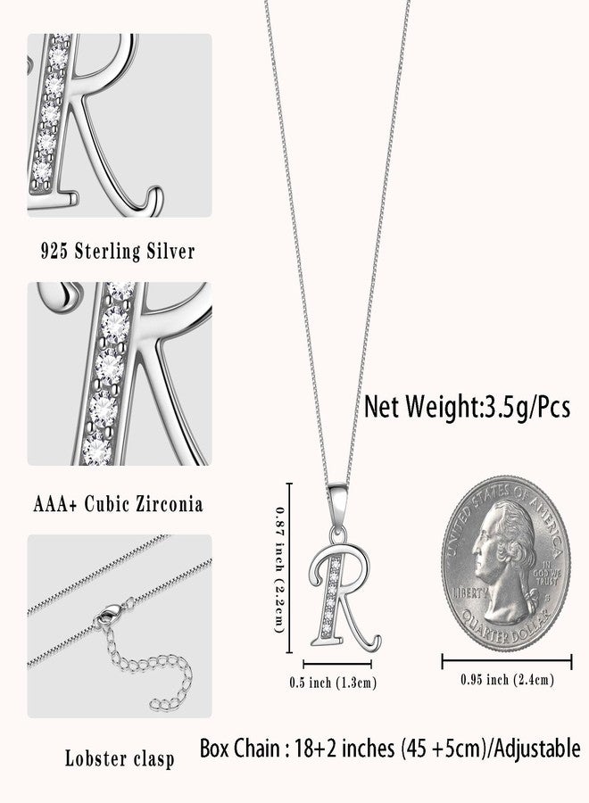 Aurora Tears Letter Necklace Initial 925 Sterling Silver Alphabet Pendant Crystal Name Gift Women Cubic Zirconia Jewelry, Pendant: 0.89" x 0.51", Chain: 20" + 2" (18" + 2"), Crystal, synthetic-diamond - Image 2
