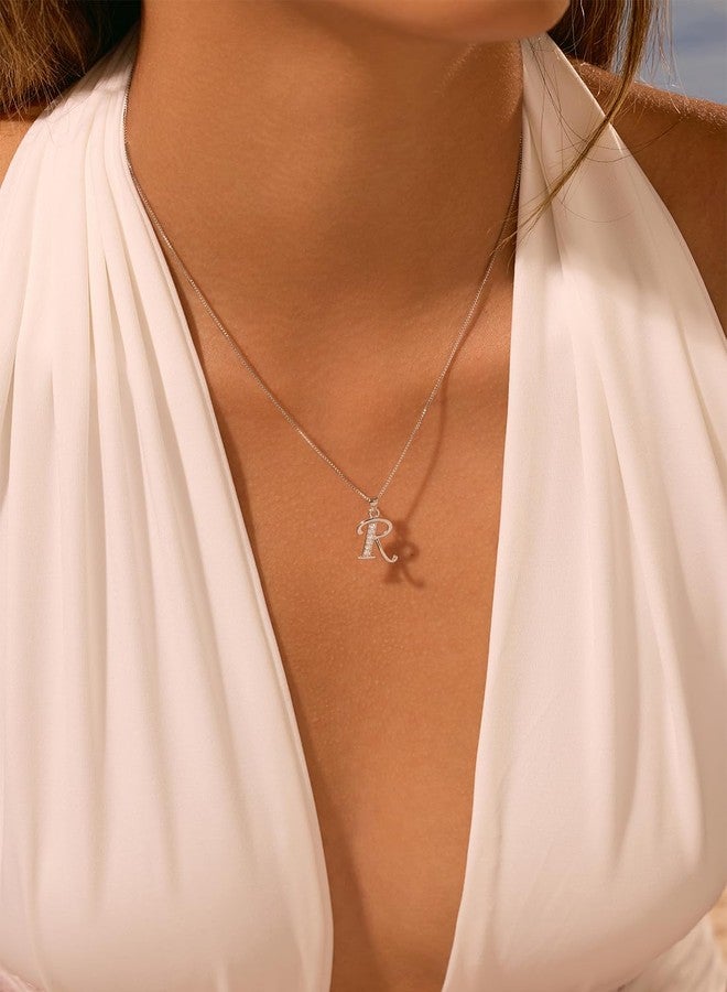 Aurora Tears Letter Necklace Initial 925 Sterling Silver Alphabet Pendant Crystal Name Gift Women Cubic Zirconia Jewelry, Pendant: 0.89" x 0.51", Chain: 20" + 2" (18" + 2"), Crystal, synthetic-diamond - Image 3