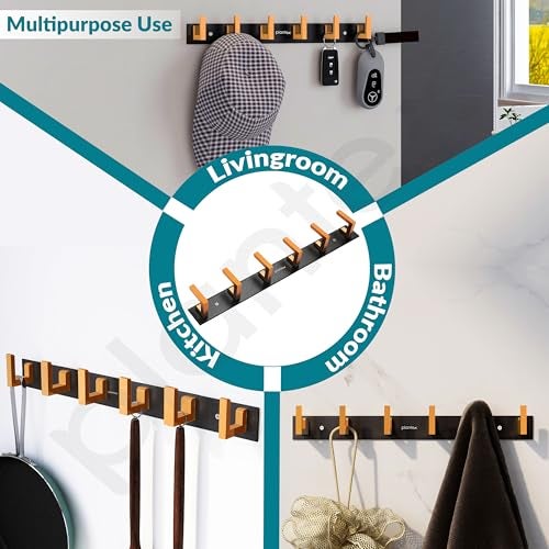 Plantex Aluminum Hook Rail with L-Shape Hook for Clothes Hanging/Hook Rail Bar for Clothes/Towel/Keys -Pack of 3 (6 Hooks/Black & Gold) - Image 5
