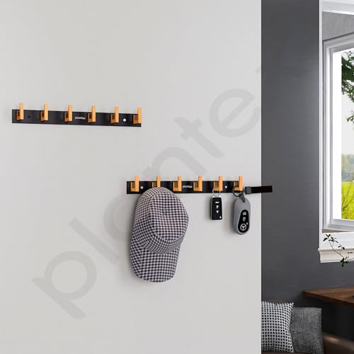Plantex Aluminum Hook Rail with L-Shape Hook for Clothes Hanging/Hook Rail Bar for Clothes/Towel/Keys -Pack of 3 (6 Hooks/Black & Gold) - Image 2