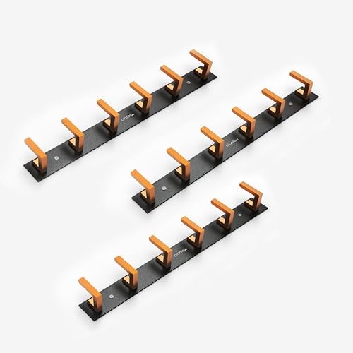 Plantex Aluminum Hook Rail with L-Shape Hook for Clothes Hanging/Hook Rail Bar for Clothes/Towel/Keys -Pack of 3 (6 Hooks/Black & Gold) - Image 1