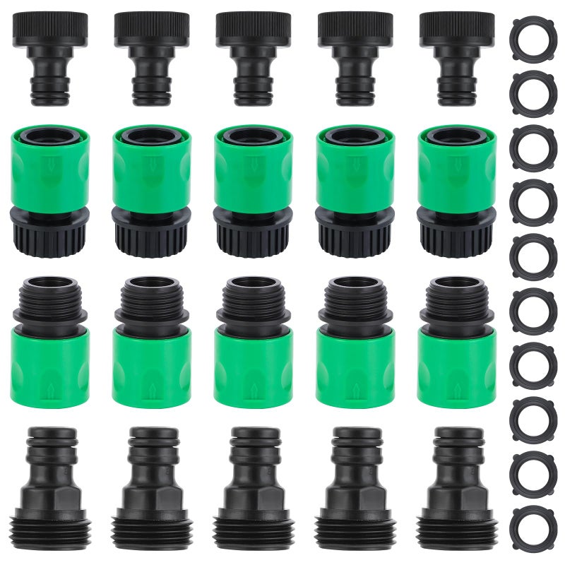 VYH 20 Pieces plastic water hose quick connect fittings, Garden Hose Quick Connect Fittings Plastic Fitting Adapter for Hose 3/4 Inch GHT Male and Female Connectors with 12 Pieces Rubber Washer - Image 1