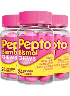 Pepto Bismol Pack Of 3 Fast And Effective Digestive Relief From Nausea, Heartburn, Indigestion, Upset Stomach, Diarrhea, 24 Chewable Tablets  - Image 1