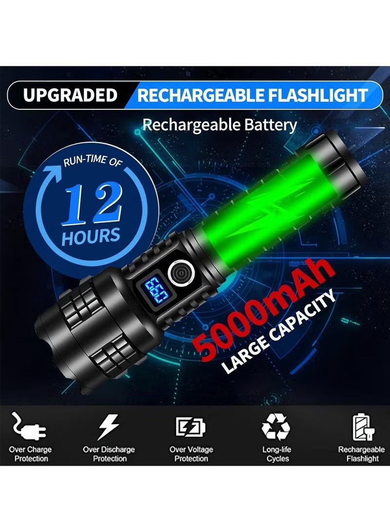 Rechargeable Strong Light P70 Flashlight Aluminum Alloy Outdoor Portable Telescopic Zoom Long-Range LED Flashlight, Rechargeable Flashlight High Lumens Xhp99 990000 Lumens Brightest LED Tactical Flashlight Ultra Bright High-Power Flashlight, Used for Emergency Hiking with a Powerful Handheld Flashlight - Image 5