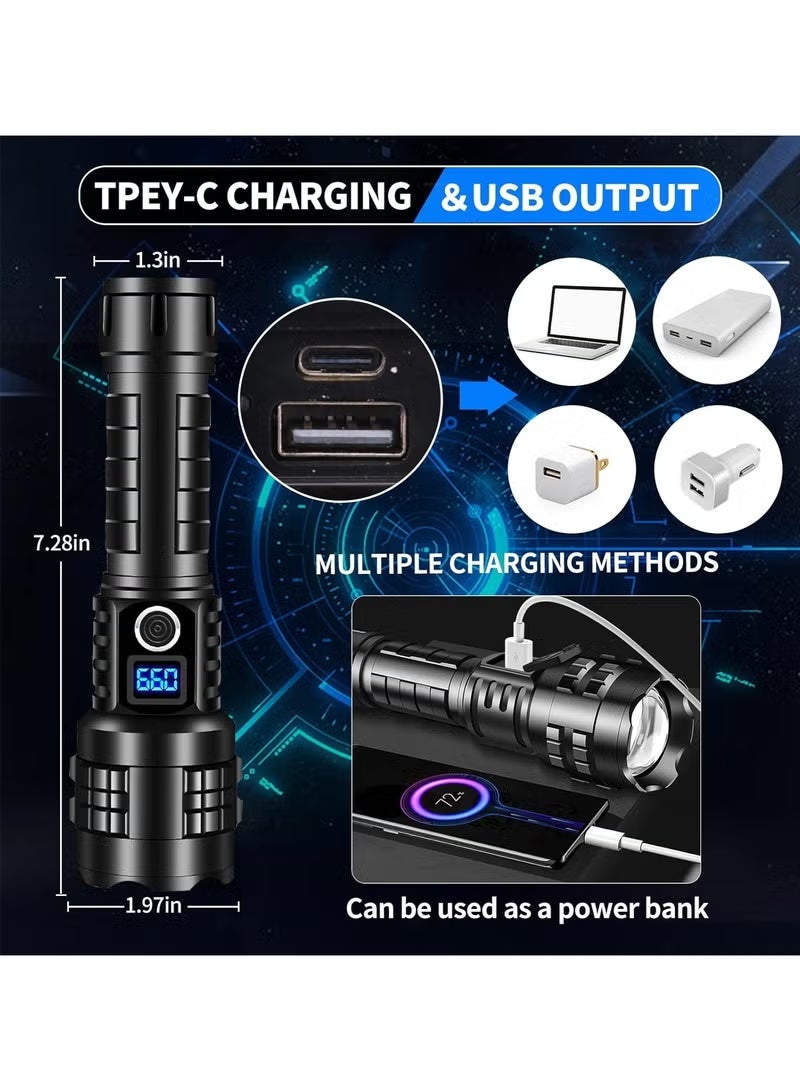 Rechargeable Strong Light P70 Flashlight Aluminum Alloy Outdoor Portable Telescopic Zoom Long-Range LED Flashlight, Rechargeable Flashlight High Lumens Xhp99 990000 Lumens Brightest LED Tactical Flashlight Ultra Bright High-Power Flashlight, Used for Emergency Hiking with a Powerful Handheld Flashlight - Image 2