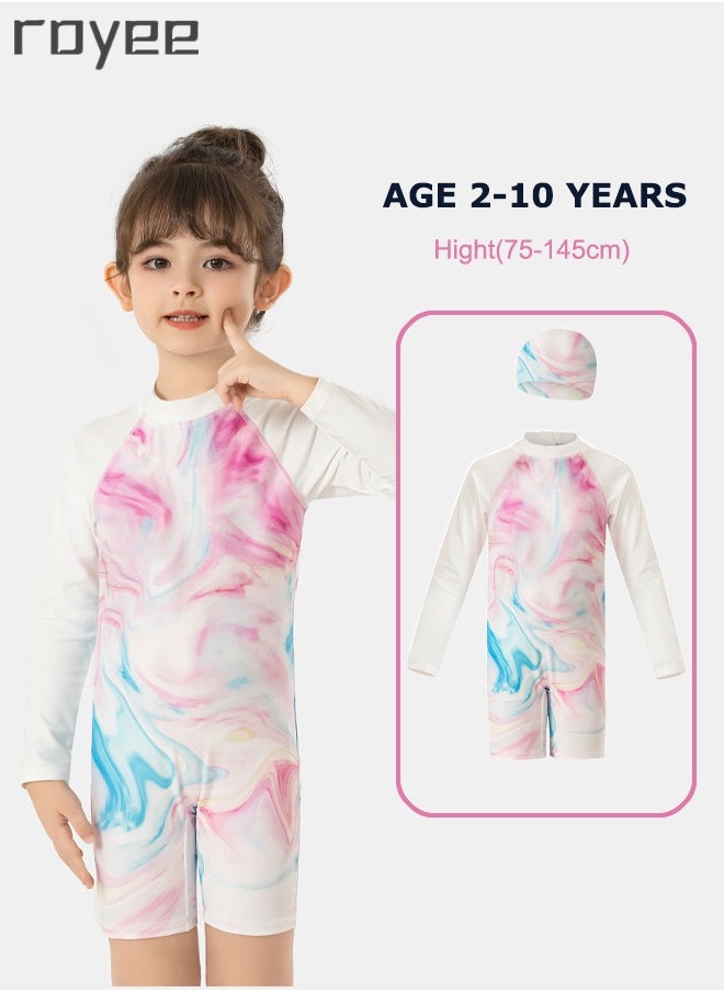 Royee Girls one piece Swimming Wear With Swim Cap Suit for Toddler/Junior/Youth Aged 2-12 Years girls，No formaldehyde,  bleach, and fluorescent agen  - Image 1