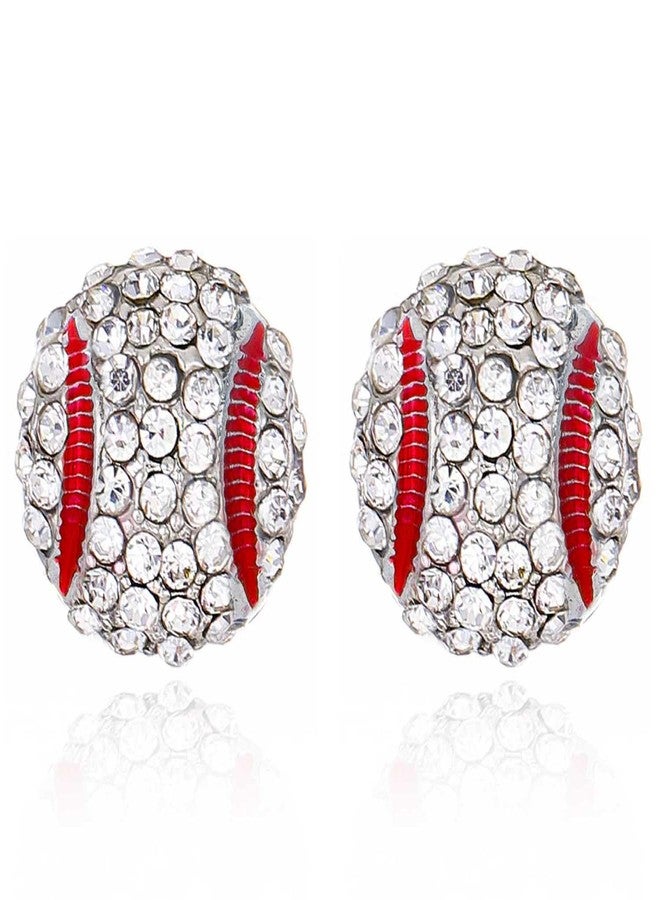 Aksod Rhinestone Baseball Stud Earrings for Women Crystal Bling Sports Ball Jewelry (Baseball) - Image 1