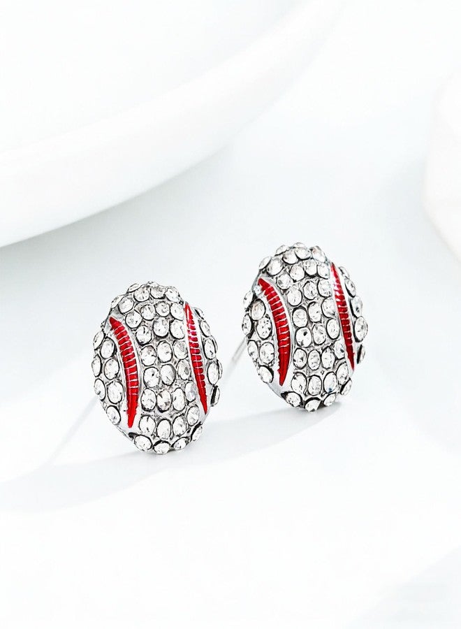 Aksod Rhinestone Baseball Stud Earrings for Women Crystal Bling Sports Ball Jewelry (Baseball) - Image 3