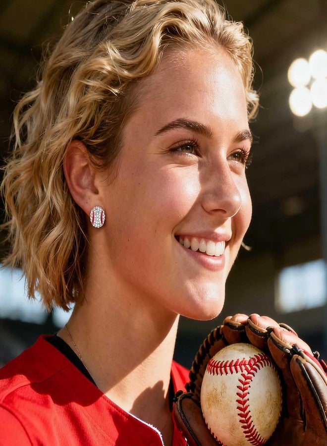 Aksod Rhinestone Baseball Stud Earrings for Women Crystal Bling Sports Ball Jewelry (Baseball) - Image 2