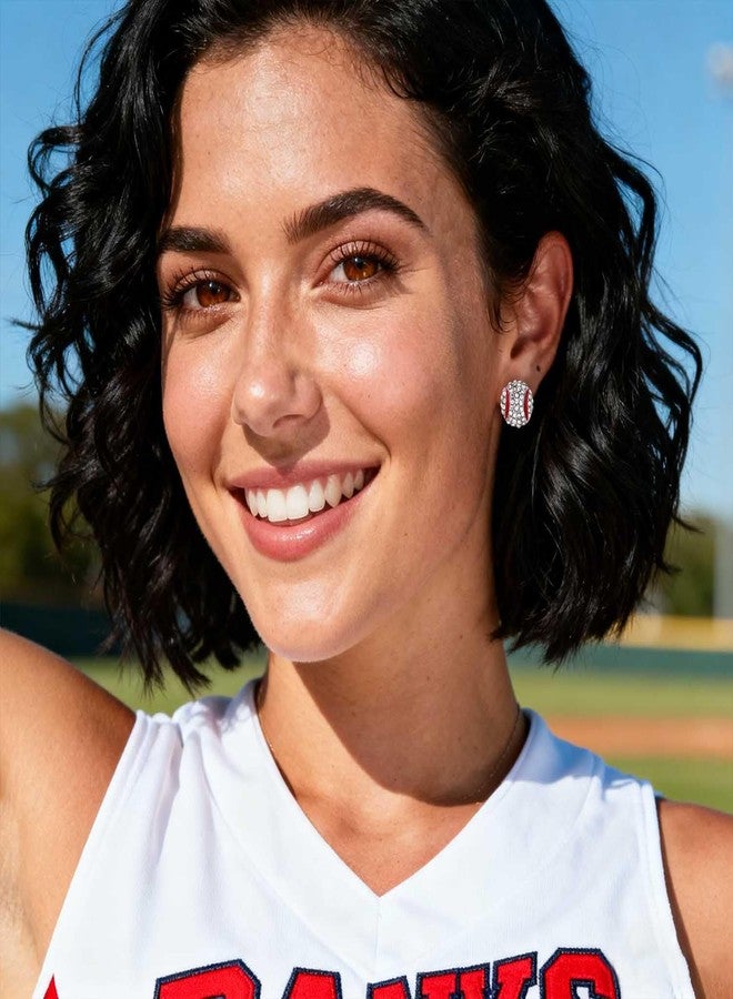 Aksod Rhinestone Baseball Stud Earrings for Women Crystal Bling Sports Ball Jewelry (Baseball) - Image 4