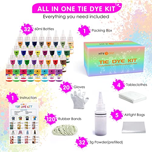 HTVRONT Tie Dye Kit - 32 Vibrant Colors Pre-Filled Bottles Tyedyedye Kit, Permanent Non-Toxic for Large Groups Kids Adults,Tye Fabric Textile Handmade Party(Just Add Water) - Image 3