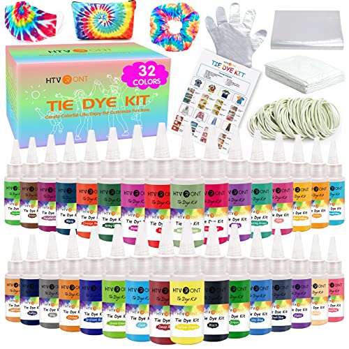 HTVRONT Tie Dye Kit - 32 Vibrant Colors Pre-Filled Bottles Tyedyedye Kit, Permanent Non-Toxic for Large Groups Kids Adults,Tye Fabric Textile Handmade Party(Just Add Water) - Image 1