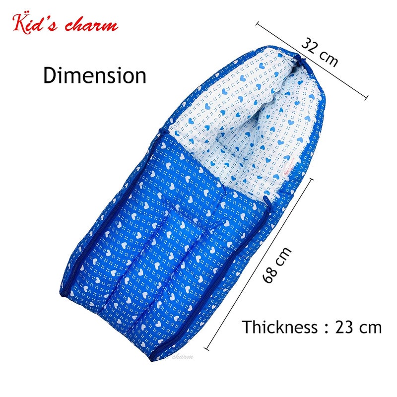 Kid's Charm Kids Charm Dotted Heart 2 PCS Combo Set 3 in 1 Babys Cotton Cum Carry Bed2 in 1 Babys Cotton Bed with Mosquito Net for 48 Months Blue - Image 3