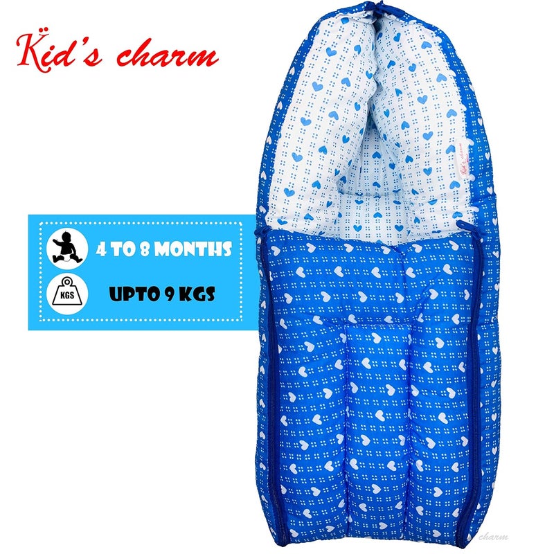 Kid's Charm Kids Charm Dotted Heart 2 PCS Combo Set 3 in 1 Babys Cotton Cum Carry Bed2 in 1 Babys Cotton Bed with Mosquito Net for 48 Months Blue - Image 4
