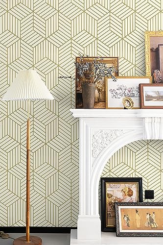 CiCiwind Beige and Gold Peel and Stick Wallpaper Gold Striped Hexagon Contact Paper Removable Self Adhesive Wall Paper Geometric Waterproof Vinyl for Wall Cabinet Shelf Drawer Decor 15.7"x472" - Image 3