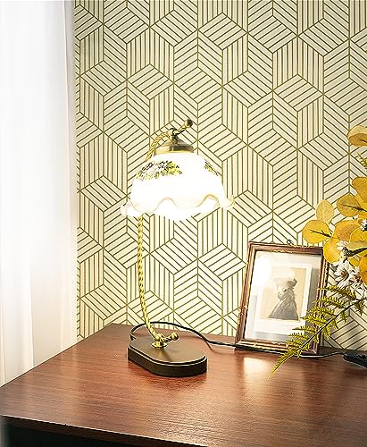 CiCiwind Beige and Gold Peel and Stick Wallpaper Gold Striped Hexagon Contact Paper Removable Self Adhesive Wall Paper Geometric Waterproof Vinyl for Wall Cabinet Shelf Drawer Decor 15.7"x472" - Image 2