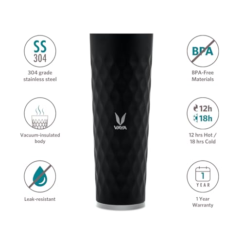 VAYA DRYNK Stainless Steel Water Bottle for Office, 525ml Vacuum Insulated Flask Water Bottle with Gupler Lid, Hot and Cold Thermos Flask for Adults, Leakproof Travel Bottle, Black - Image 3