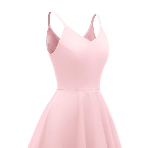GOOBGS Women's 1950s Retro Vintage Spaghetti Strap Cocktail Swing Dresses with Pockets Pink S - Image 4