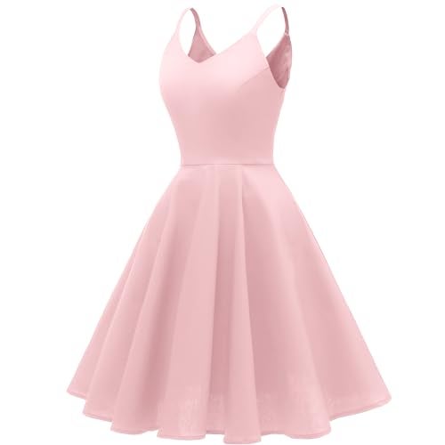 GOOBGS Women's 1950s Retro Vintage Spaghetti Strap Cocktail Swing Dresses with Pockets Pink S - Image 3