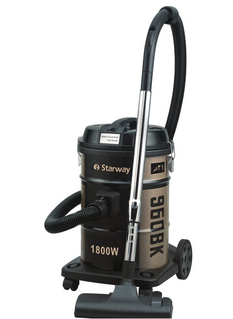 Starway 1800W Drum Vacuum Cleaner with 21 Liter Dust Capacity | Strong and Durable Iron Tank with Blower Function and Easy Parking Nozzle, Easy Mobility Wheels, Black, Model No SW2200NVC