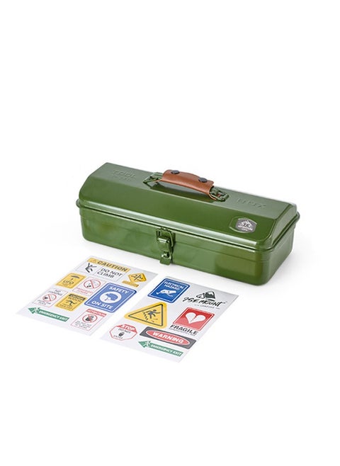 Outdoor Tool Storage Box Portable Camping Picnic Suitcase Metal Tool Storage Box Sundries Storage Box with Handle (Green Toolbox No Printing + Handguard + Small Sticker + Large Sticker + Lining)