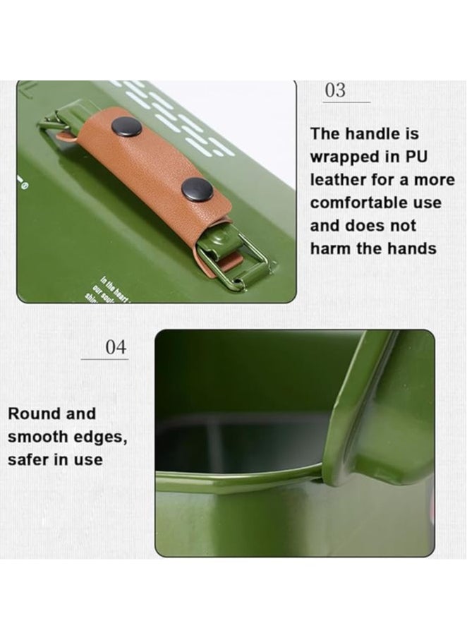 Outdoor Tool Storage Box Portable Camping Picnic Suitcase Metal Tool Storage Box Sundries Storage Box with Handle (Green Toolbox No Printing + Handguard + Small Sticker + Large Sticker + Lining)
