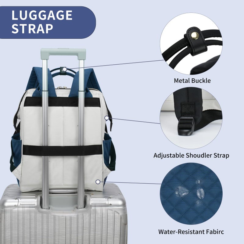 EMPSIGN 17 Inch Laptop Backpack for Women, Work Business Travel Computer College Bags, Large Capacity Water-repellent Quilted Casual Daypack with USB Port, Beige-Haze Blue - Image 4