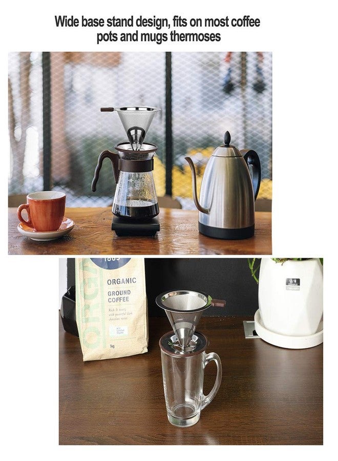 RealPero Pour Over Coffee Dripper, Reusable Paperless Coffee Filter,Professional Stainless Steel Drip Cone Brew Coffee Strainer,Upgraded Double Micro Mesh Filter with Cup Stand,1-2 Cup - Image 5