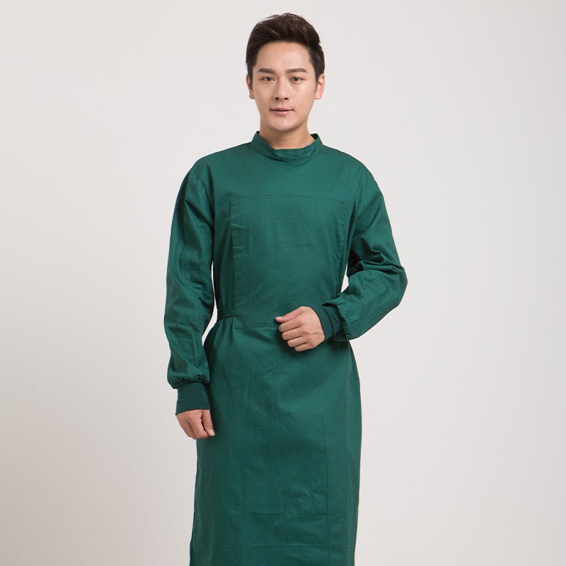 Surgical Clothes Pure Cotton Dark Green Surgical Coat Cotton Doctor'S Surgical Clothes Isolation Clothes Long Sleeve Surgical Men'S And Women'S Reverse Wear - Image 1