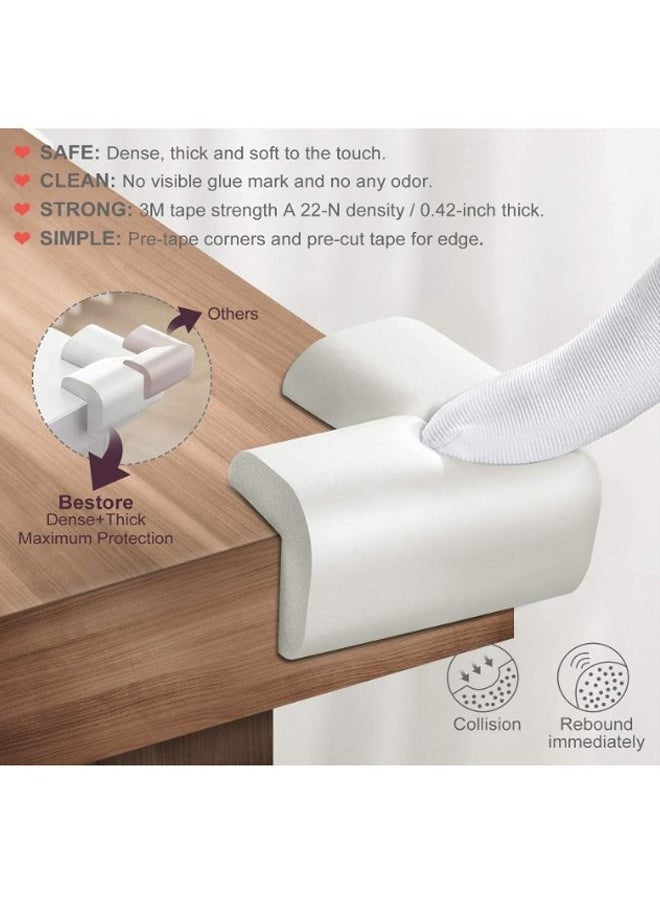Beauenty Edge & Corner Guards Baby Proofing Foam Safety Furniture Bumper Table Protectors Corner Cushion Set 6M (20 FT）with 8 Corner-3M Pre-Attached Corners