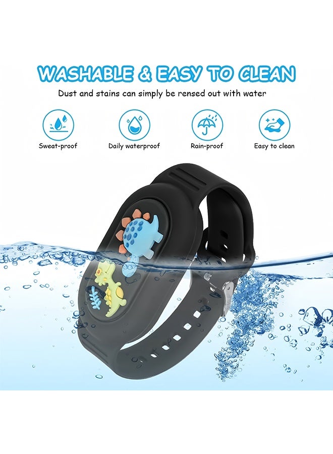 Wffo With Silicone Bracelet for Samsung Galaxy Smart Tag 2 - Silicon Protective Case - Adjustable Anti-Lost Watch Band for Toddler Child Protective Case for Backpack, Kids, Elders, Luggage, Pets - Black/Dinosaur - Image 3