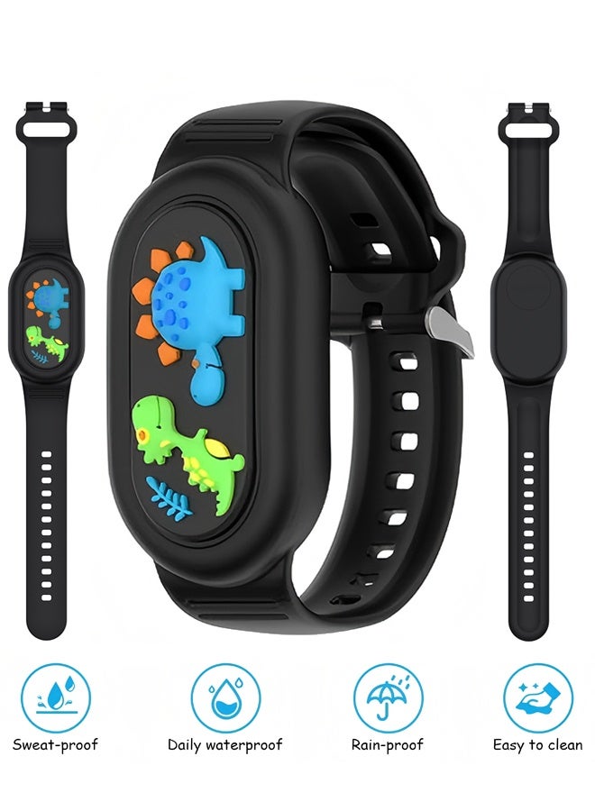 Wffo With Silicone Bracelet for Samsung Galaxy Smart Tag 2 - Silicon Protective Case - Adjustable Anti-Lost Watch Band for Toddler Child Protective Case for Backpack, Kids, Elders, Luggage, Pets - Black/Dinosaur - Image 1