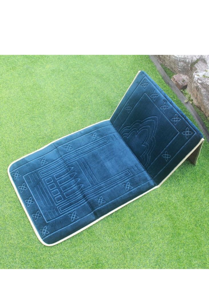 Foldable Meditation Prayer Rug with Backrest Blue 110x55cm