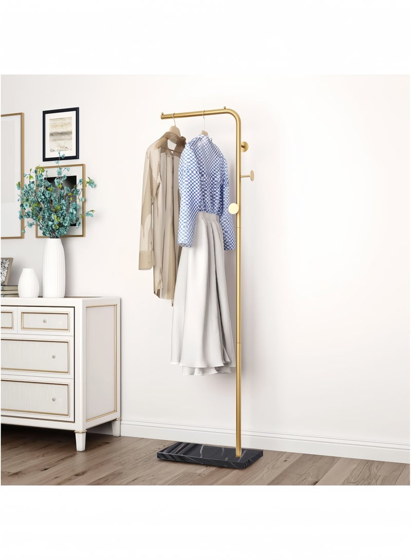 GGEROU Metal Coat Rack Freestanding, Coat Tree Free Standing with 3 Round Hooks Coat and Hat Hanger with Sturdy Slate Base for Entryway Hallway Porch Gold - Image 1