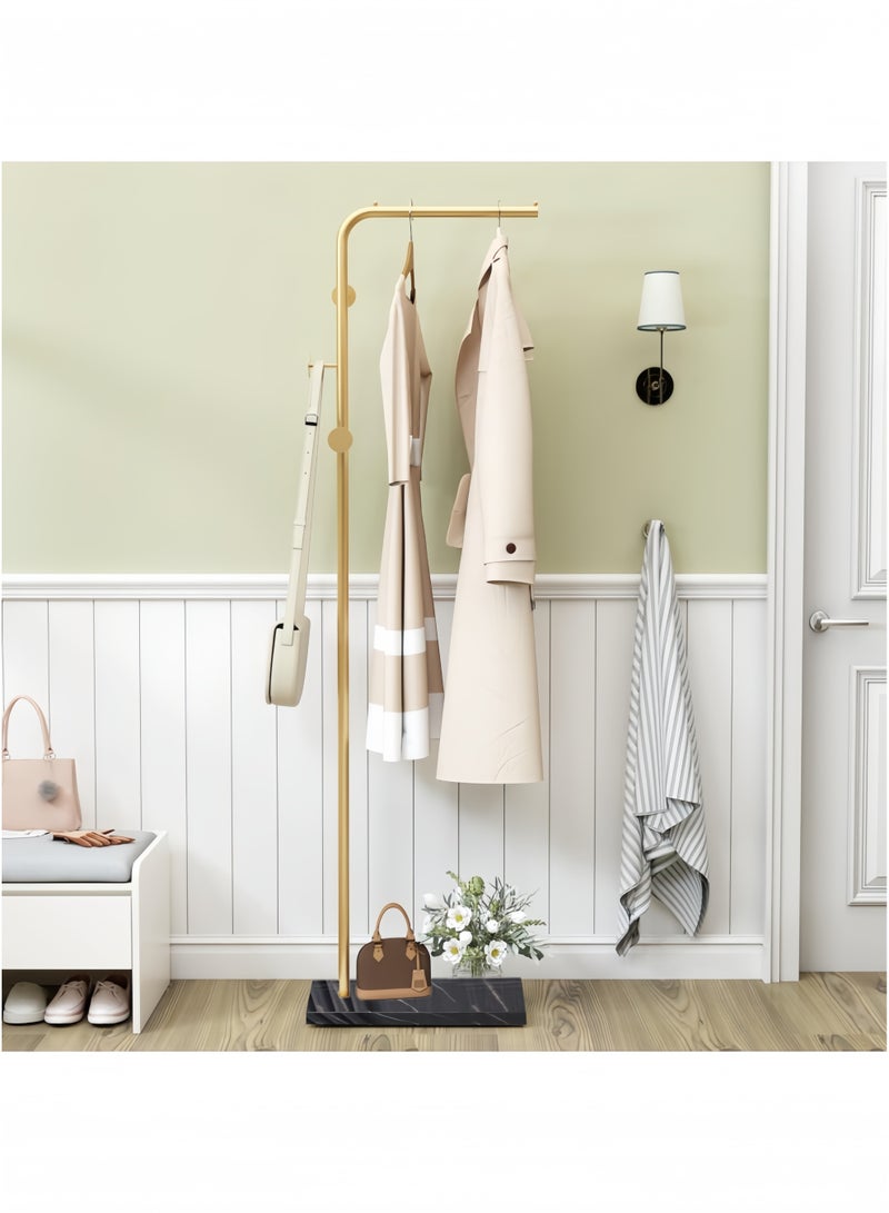 GGEROU Metal Coat Rack Freestanding, Coat Tree Free Standing with 3 Round Hooks Coat and Hat Hanger with Sturdy Slate Base for Entryway Hallway Porch Gold - Image 4